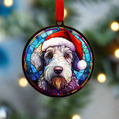 Bedlington Terrier in Santa Hat Suncatcher Decoration